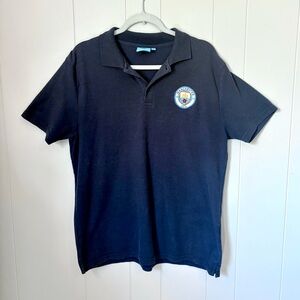 Manchester City Polo Shirt Patch Logo FC Soccer Football Blokecore Navy Large